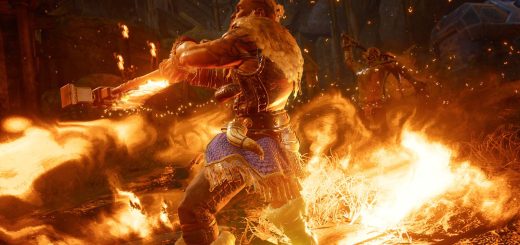 A blazing battle erupts in Dungeons & Dragons: Dark Alliance, with fire and blades flying in a chaotic melee clash.