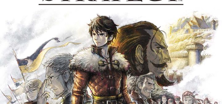 Triangle Strategy logo with Serenoa Wolffort and key allies, highlighting the game’s tactical RPG roots.