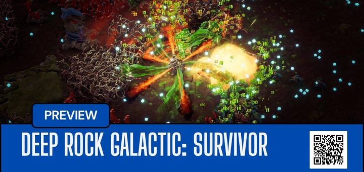 A lone dwarf in Deep Rock Galactic: Survivor overwhelmed by bugs as damage numbers explode across the cave.
