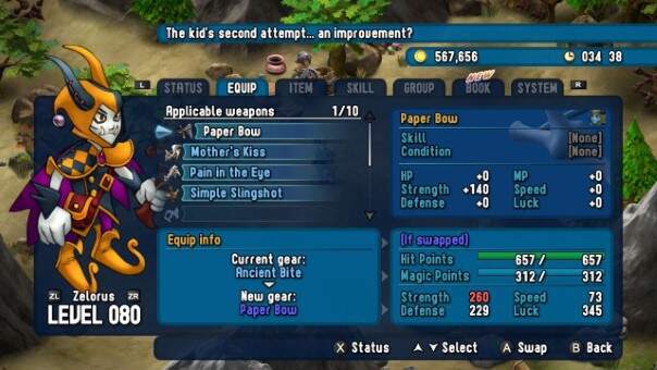 In-game menu displaying inventory management features from the Rainbow Moon review.