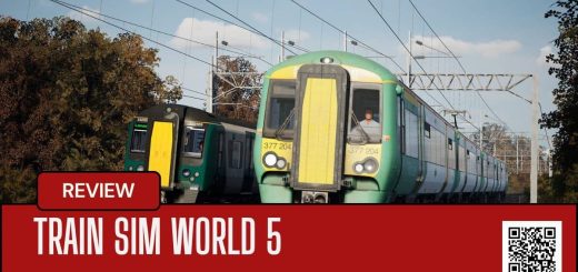 Two trains approach a sunlit station in Train Sim World 5, showcasing scenic realism and dynamic rail immersion.