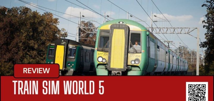 Two trains approach a sunlit station in Train Sim World 5, showcasing scenic realism and dynamic rail immersion.