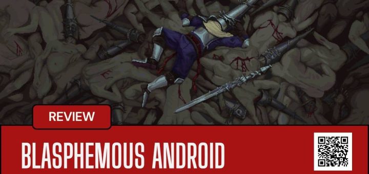 A defeated character lies atop a grotesque pile of corpses in Blasphemous Android, capturing the game’s brutal gothic tone.