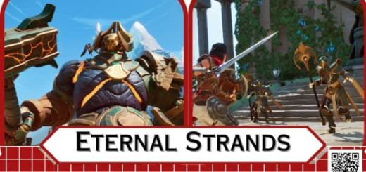 Main image from Eternal Strands Review – Brynn the Weaver in action with game logo.