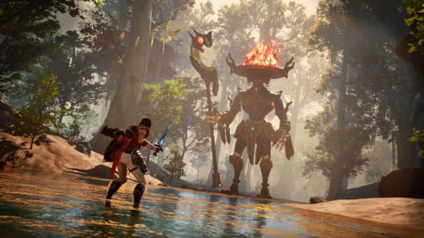 Epic forest battle with a colossal beast in Eternal Strands