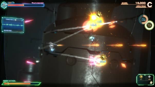 Macross Shooting Insight game review: An epic boss fight screenshot with detailed enemy design.