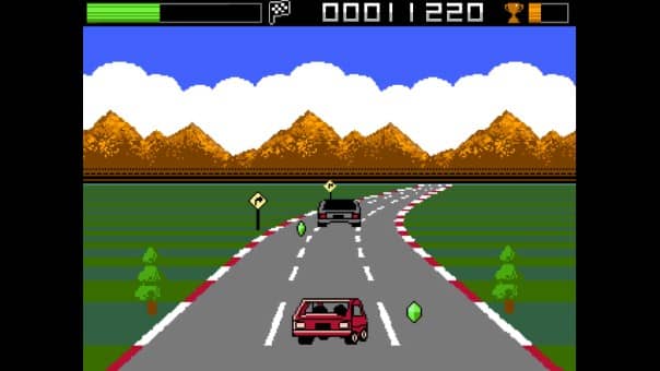 Retro Endurance 8bit screenshot of the game that looks like Outrun