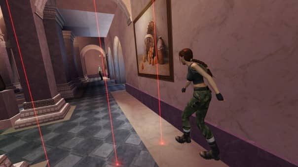 Lara dodging lasers in a museum in our Tomb Raider IV-VI Remastered Review