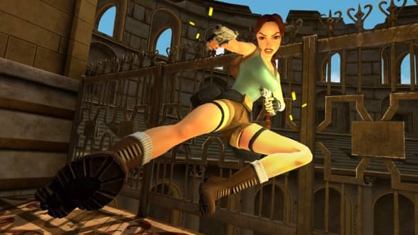 Lara does a flying kick in the Tomb Raider IV-VI Remastered Review