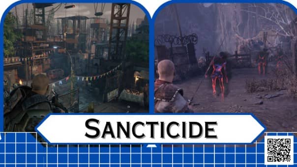Sancticide title image showing gameplay screenshots