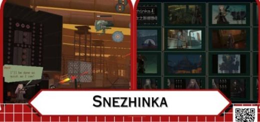 Two in-game images from Snezhinka PS5 with game title displayed