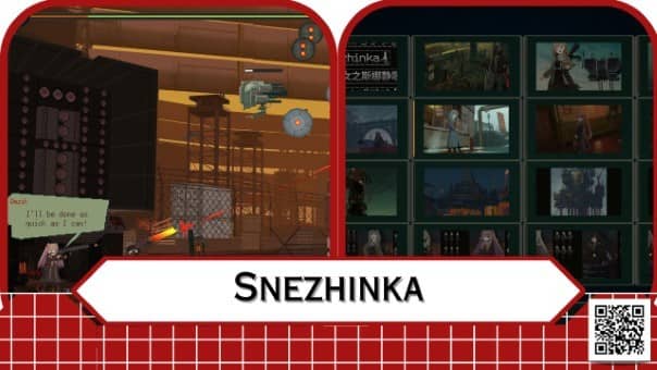 Two in-game images from Snezhinka PS5 with game title displayed