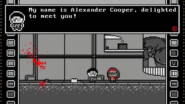 The Zebra-Man! character interacting with an NPC in a detailed pixelated environment
