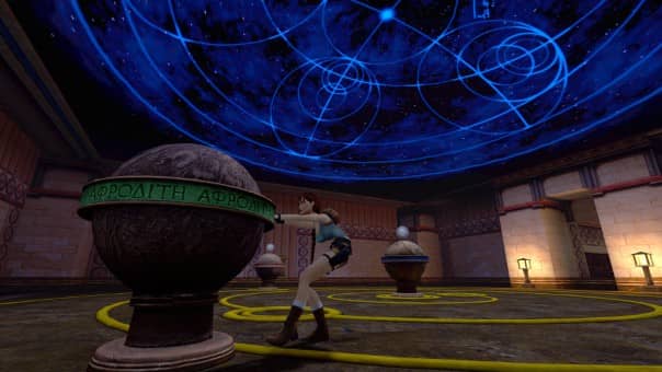 Lara pulling a globe around for a puzzle in our Tomb Raider IV-VI Remastered Review