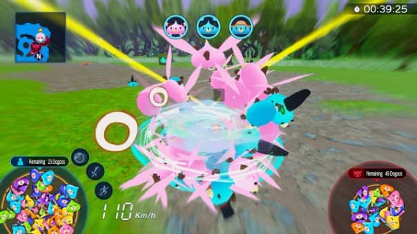 Neptunia Rider performing a special move against a Dogoo