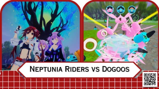 In-game images collage with the title Neptunia Riders vs Dogoos Review