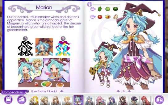 Character profile page in Piczle Cross Rune Factory review