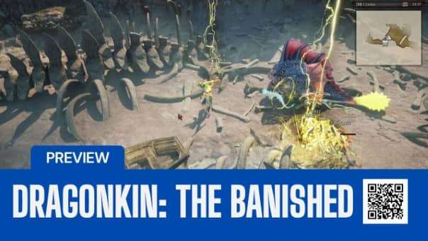 Dragonkin: The Banished Preview hero fighting a giant fish-like creature
