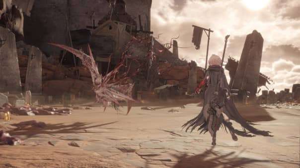 AI Limit Review character battling enemies in a desert-like environment with vibrant anime-style visuals.