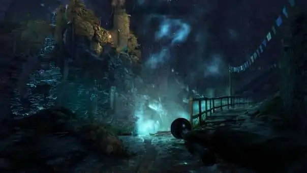 A beautiful dark and dank underworld with intricate markings and structures featured in the Atomfall review, highlighting exploration.