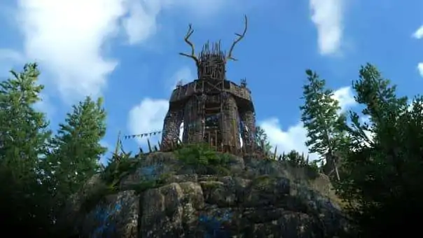 A towering druid wooden effigy featured during the Atomfall review, highlighting the eerie and mysterious game atmosphere.