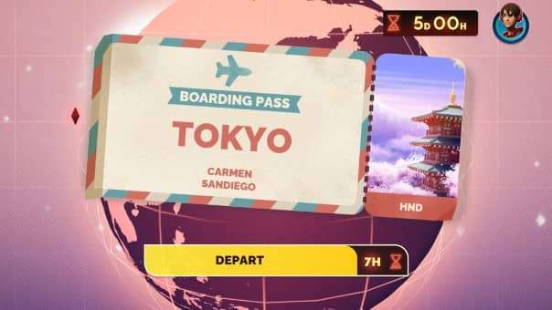 Carmen Sandiego navigating through 'The Acme Files' mode.