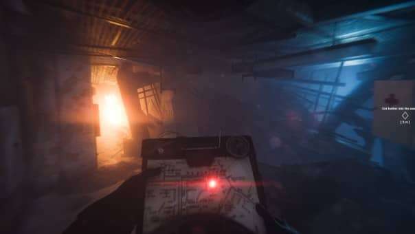 A solo firefighter checking a clipboard for a building layout in Chornobyl Liquidators review, showcasing strategic gameplay and immersive detail.