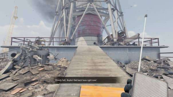 Investigating a tower while receiving orders via walkie-talkie in Chornobyl Liquidators review, highlighting immersive and atmospheric gameplay.