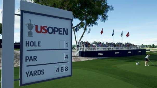 US Open scoreboard showcasing tournament standings in PGA Tour 2K25 review, emphasizing the game’s official tournament visuals.
