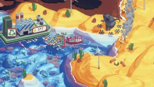 Spilled! review image of a ship collecting oil spillage in scenic waterways, highlighting stunning visuals and gameplay.
