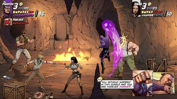 Cave combat scene from The Phantom game review featuring players battling enemies in an underground cavern.