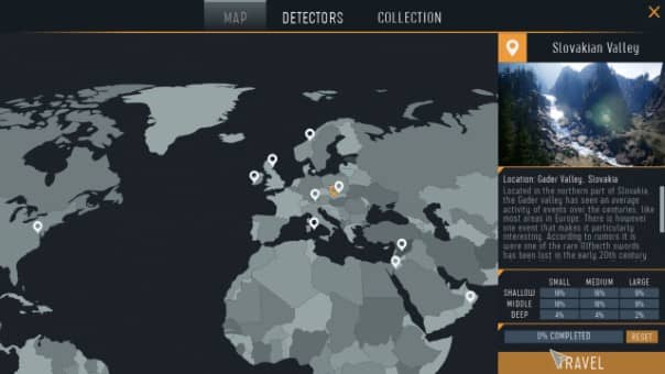 Treasure Hunter Simulator review image showcasing the world map with various dig locations marked.