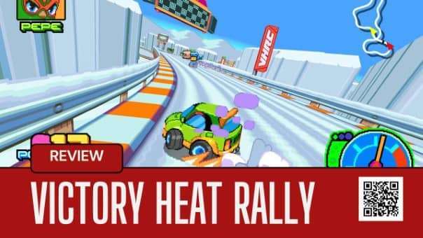 Main image showcasing a car powersliding in a high-speed racing scene from our Victory Heat Rally review