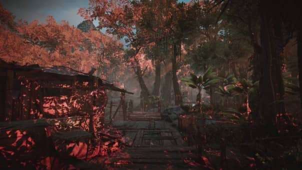 A breathtaking redwood forest scene from Amerzone: The Explorer's Legacy Review, featuring dramatic shadows and immersive exploration.