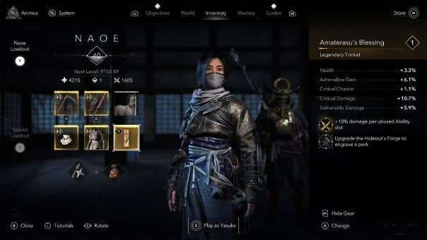 Assassin’s Creed: Shadows review – In-depth character customization featuring samurai armor, weapons, and personal traits.
