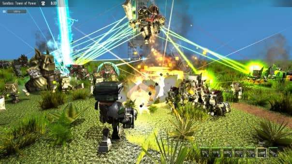 Block Fortress 2 Review" massive gun battle showcasing intense firefights, explosive action, and strategic combat in a chaotic battlefield.