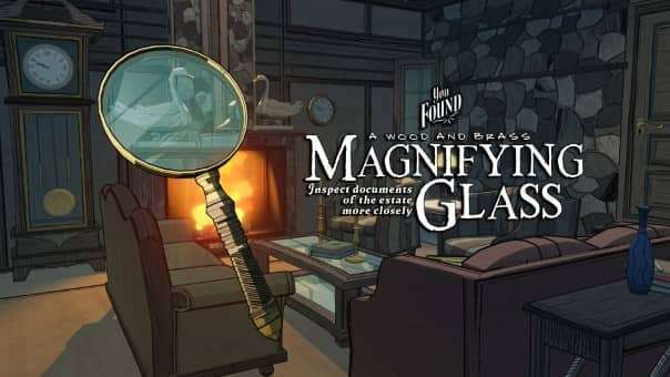 Blue Prince review showcasing the screen where players collect the magnifying glass for enhanced puzzle-solving.