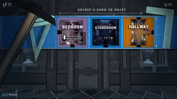 Blue Prince review showcasing the screen where players choose the next room to build, emphasizing strategic gameplay