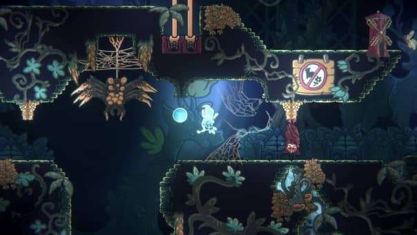 Bubble Ghost Remake review in-game level with a bat lurking in the shadows, adding eerie tension and strategic puzzle challenges.