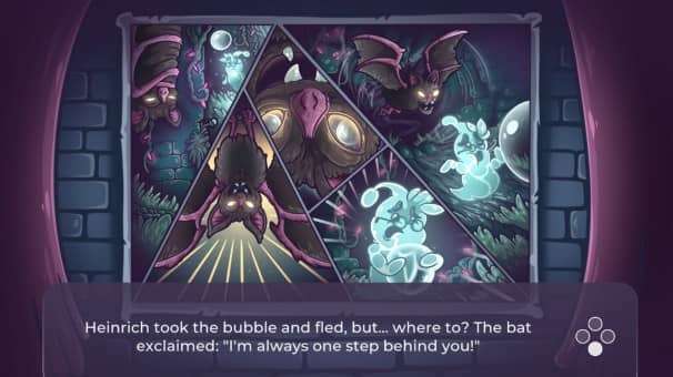 Bubble Ghost Remake review cutscene displaying hauntingly beautiful hand-drawn art, eerie lighting, and atmospheric puzzle elements.