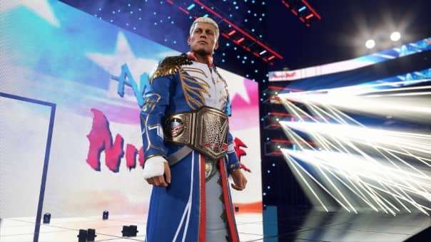 Cody Rhodes makes his entrance in WWE 2K25 Bloodline Edition review, showcasing his signature look, detailed animation, and in-game presentation.