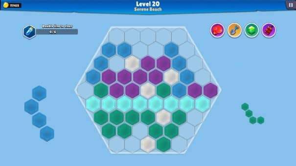 Large hex pieces displayed in Hegzis, showcasing bold designs and gameplay elements for the Hegzis review.