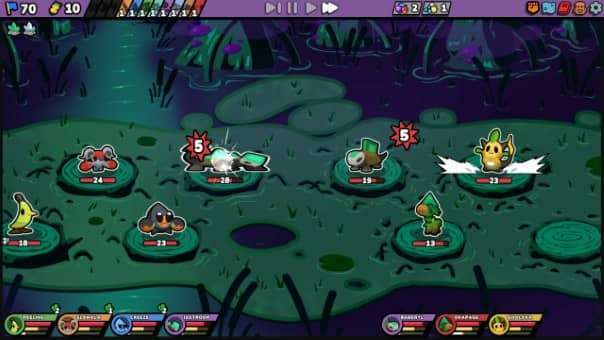 Kādomon: Hyper Auto Battlers review – An intense forest battle featuring tactical combat, mystical creatures, and strategic environmental challenges.