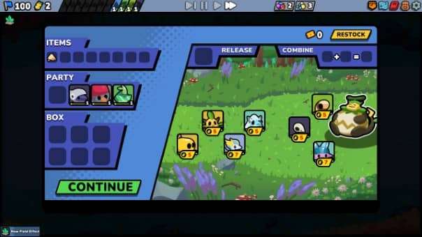 Kādomon: Hyper Auto Battlers review – A look at the inventory and shop screen, showcasing items, upgrades, and in-game customization options.