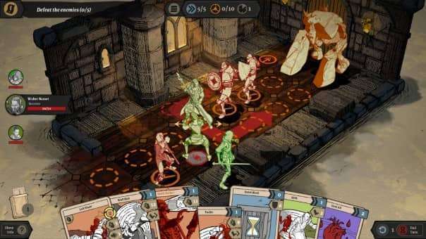 Knights in Tight Spaces Review - A high-stakes boss battle featuring intense tactical combat and strategic deck-building.