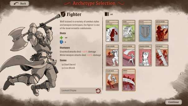 Knights in Tight Spaces Review - A typical deck loadout displaying a selection of tactical cards for strategic combat.