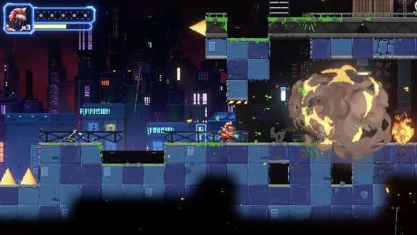 Metal Suits Review – A sprawling city-based level with intense platforming, enemy encounters, and dynamic environmental interactions.