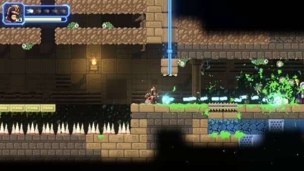 Metal Suits Review – An Egyptian-themed level packed with enemies, intense combat, and strategic platforming challenges in a pixel-art world.
