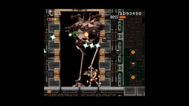 Rendering Ranger R2 Rewind Review – Intense boss battle featuring a massive enemy, bullet-dodging action, and high-speed run-and-gun gameplay.