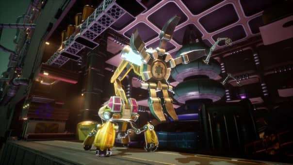 Rusty Rabbit review crane boss intro, showcasing the intense battle against the towering mechanical foe in a cinematic showdown.